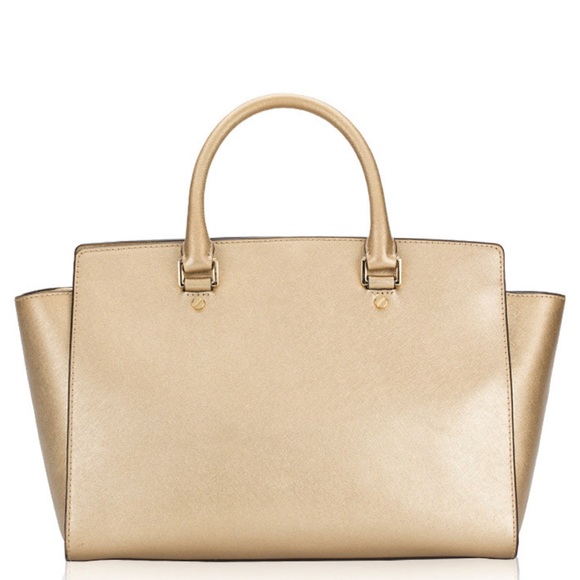 Selma Saffiano Large Top Zip Satchel Pale Gold - Picture 4 of 4
